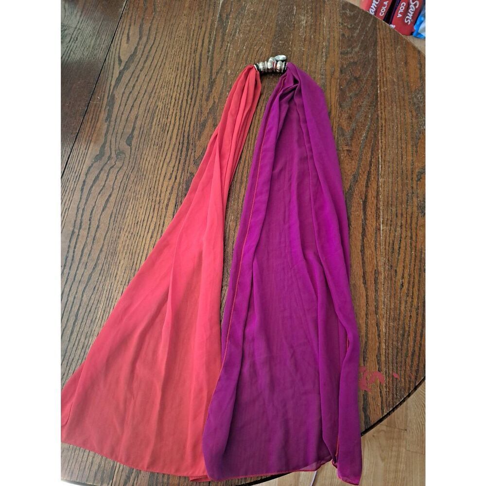 Red Purple Scarf Wrap with Silver and Rhinestone Accents Details